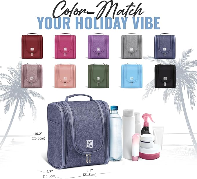 BOACAY Hanging Travel Toiletry Bag for Women and Men, Makeup Bag, Bathroom & Shower Organizer Kit for Accessories, Cosmetics, Travel Essentials