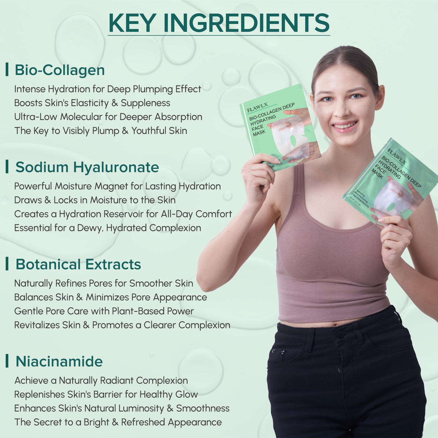 Flawlx - Bio-Collagen Real Deep Face Mask, Hydrating Overnight Hydrogel Mask, Pore Minimizing, Elasticity Boosting, With Natural Ingredients Facial Mask 45g (5-Pack) | TikTok Trend Items