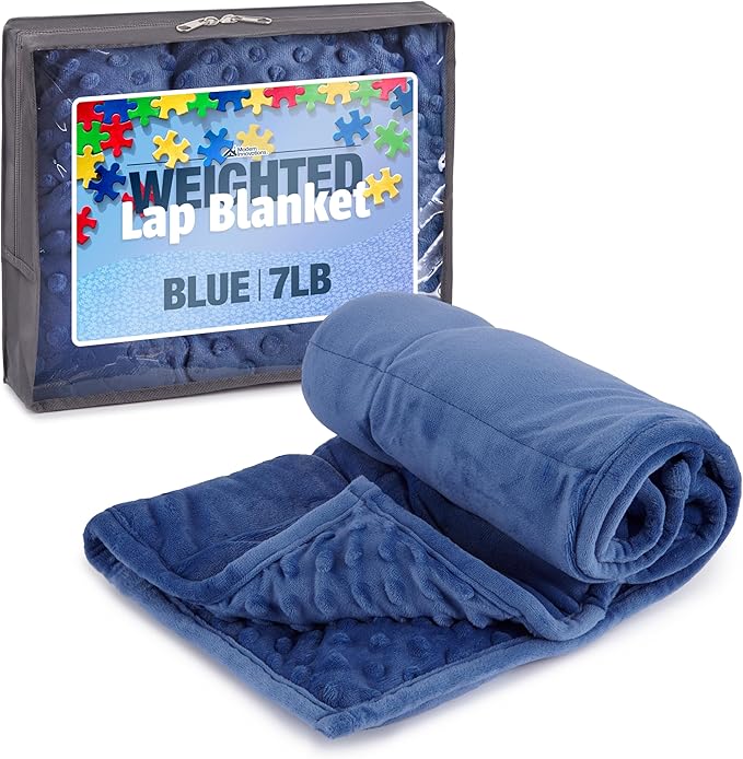 7lb Weighted Blanket for Kids (Blue), Plush Minky Weighted Lap Pad with Travel Bag for Ages 6-12