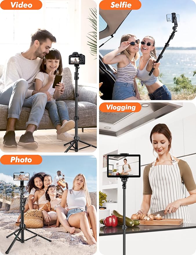 71" Tripod for iPhone, Phone Tripod Selfie Stick with Remote, Cell Phone Tripods & Tall Travel Tripods for Recording Video Selfies Photo, Compatible with iPhone 17 16 15 14 Pro Max 13 Android