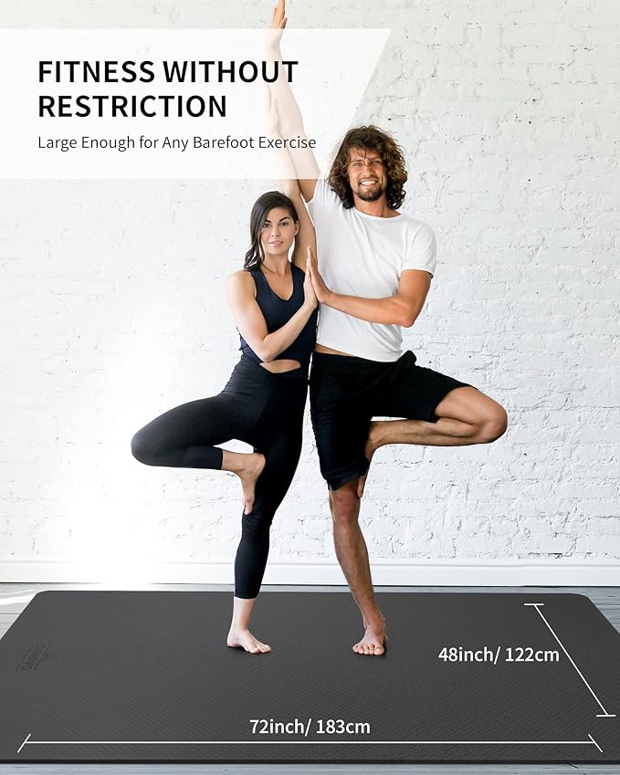 CAMBIVO Large Yoga Mat (6'x 4'), Extra Wide Workout Mat for Men and Women, Yoga Mat Thick 1/3 &1/4 Exercise Mats for Home Workout, Yoga, Pilates (Black,1/4 inch)