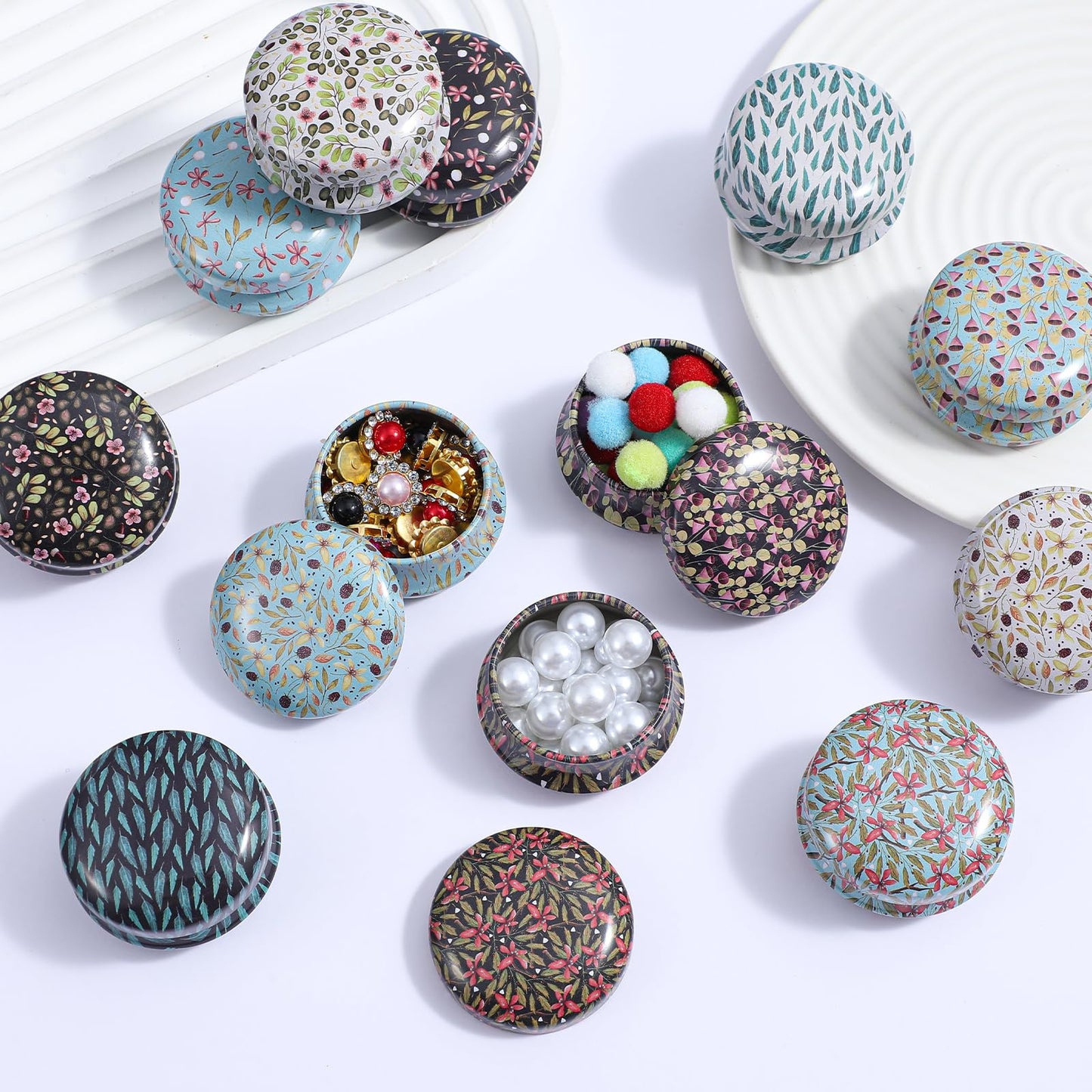 12 Pack Lip Balm Containers, Lip Balm Containers Empty - Reusable Mini Round Tinplate Jars with Lids, 20ml Small Flower Design for Travel, Camping, and Storage