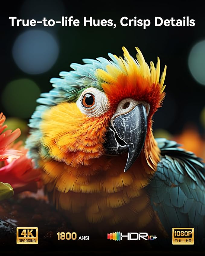 4K Projector with WiFi and Bluetooth, 1800 ANSI Outdoor Movie Projector with Built-in 10,000+ Apps, Native 1080P Portable Smart Home Proyector, Voice Control & Auto Focus/Keystone, Dual Speaker