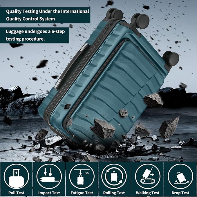 22×14×9 Airline Approved Carry On Expandable Luggage with Front Open Pocket, Spinner Wheels, ABS+PC Hardshell Small 20inch Suitcase with Protective Cover and Luggage Tag, Teal Blue