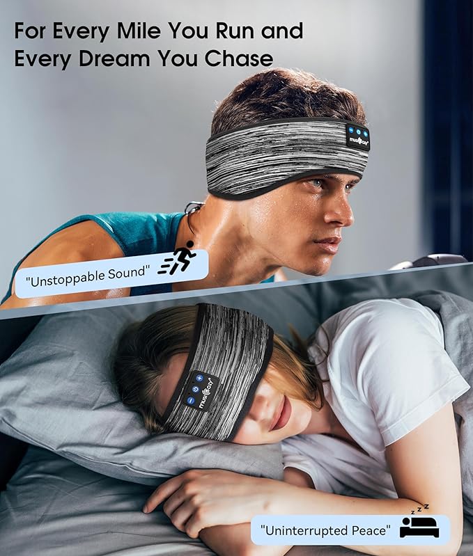 MUSICOZY Sleep Headphones Bluetooth 5.4 Headband, Wireless Earphones Music Sleep Earbuds Sleeping Eye Mask with HD Stereo Speakers for Workout Running Travel Yoga, Ideal Gifts for Women Men