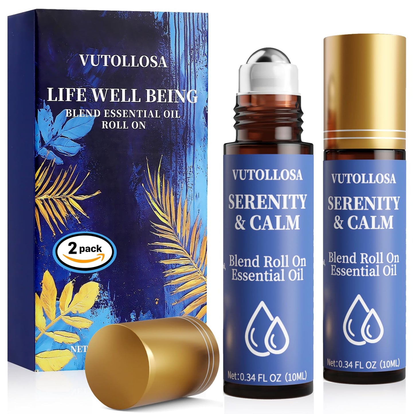 2-Packs Serenity & Calm Essential Oil Roll On-100% Natural Stress Relief & Relaxation Aromatherapy - Self Care Gifts for Women - Nurse Essentials by VUTOLLOSA