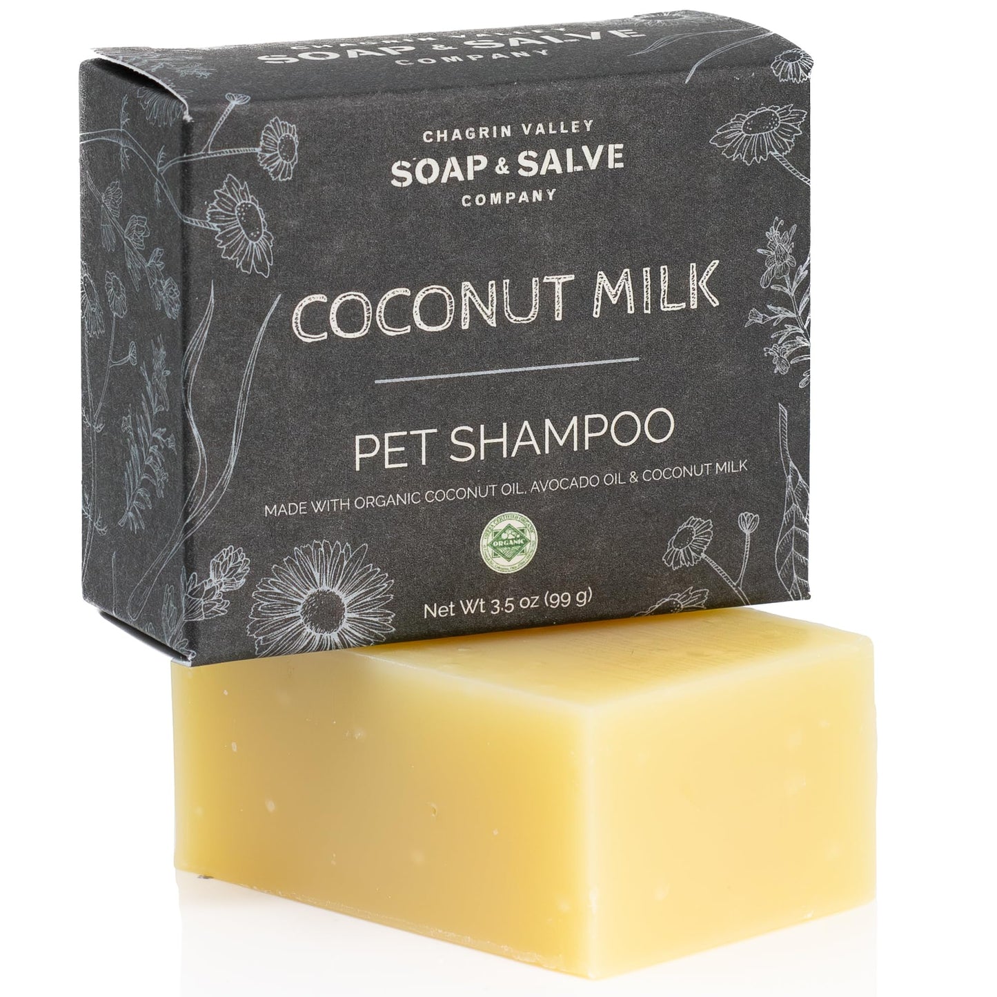 Chagrin Valley Soap & Salve Certified Organic Dog Shampoo and Conditioner – Dog Shampoo Itchy Skin Relief and Puppy Essentials - Natural Handmade Coconut Milk, 3.8 oz Bar