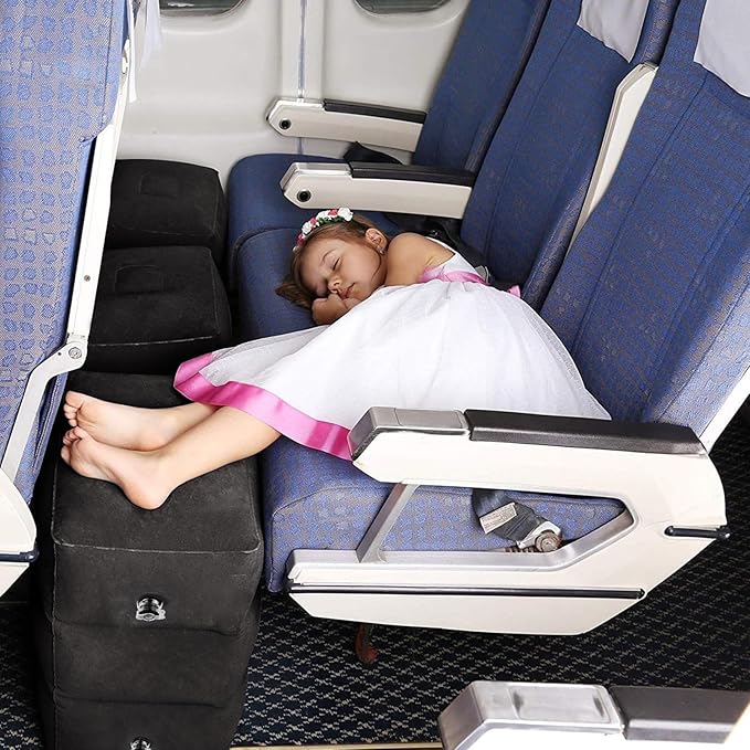 HOMCA Inflatable Travel Foot Rest Pillow, Adjustable Height Leg Pillow，Fast Inflating Airplane Bed for Toddlers，Footrest Pillow for Office, Airplane，Train，Cars，Home