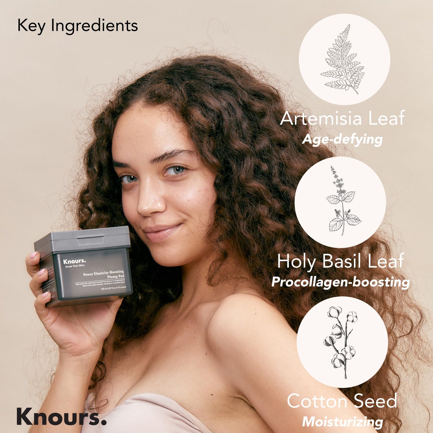 Knours Plump Pad | Natural Plant | Smooth Lines, Firming, Elasticity | Collagen Support | 2-in-1 Toner Pad + Face Mask | Holy Basil | Power Elasticity-Boosting | All Skin | 110 Count | 150ml/5.07oz