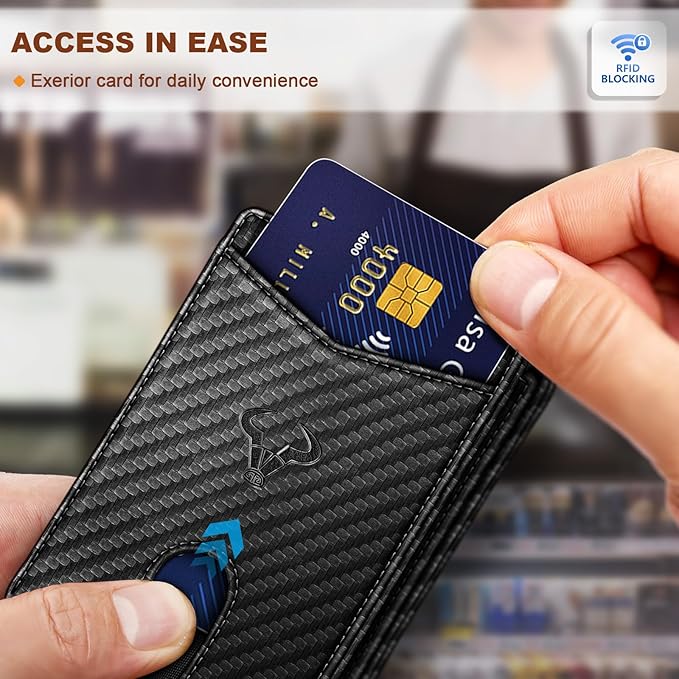 BULLIANT Men Wallet, Slim Leather Wallet Front Pocket Card Holder Gift For Men 11 Slots RFID Blocking