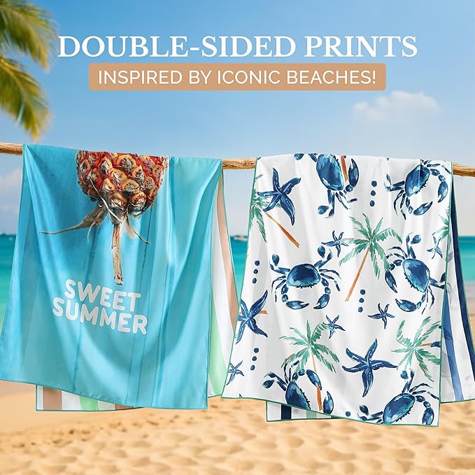 Casa Platino Oversized Beach Towel 2 Pack – Extra Large 32"x71" Lightweight Microfiber, Quick Dry & Sand Free, Perfect for Pool, Beach or Camping – Ideal for Summer Travel – Devil
