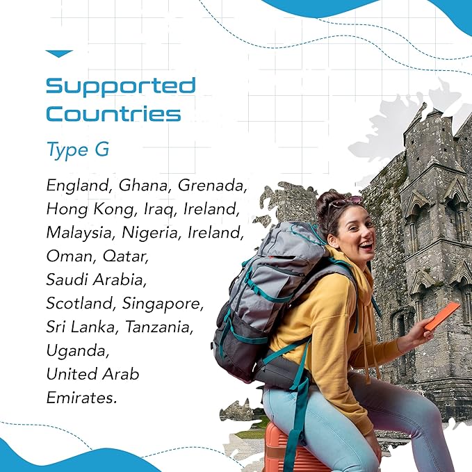 Ceptics UK, Ireland Travel Plug Adapter - 5 Input with 20W PD-QC 3.1A Dual USB-C and USB - Light Weight - USA to Any Type G Countries Such as Hong Kong, England and More (PTU-7), White