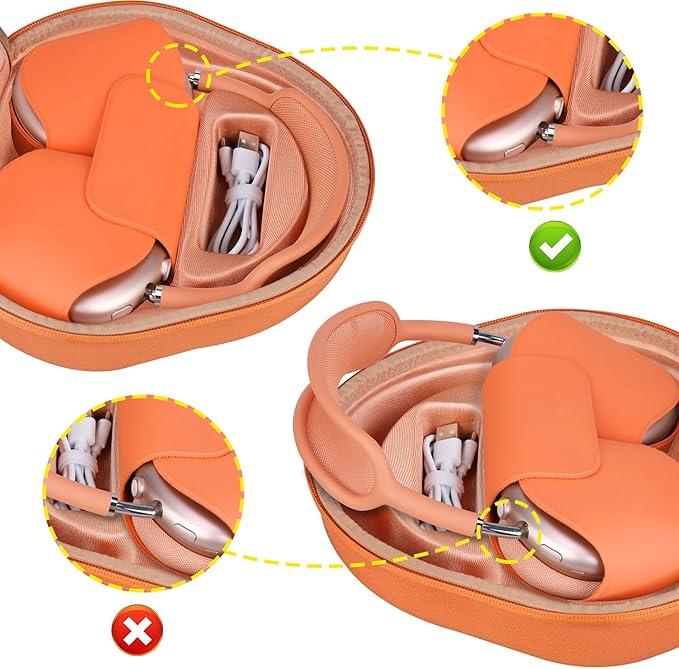 BOVKE Hard Carrying Case with Sleep Mode for Apple AirPods Max Wireless Over-Ear Headphones, AirPods Max Protective Portable Storage Bag with Mesh Pocket for Headphone Accessories, Orange