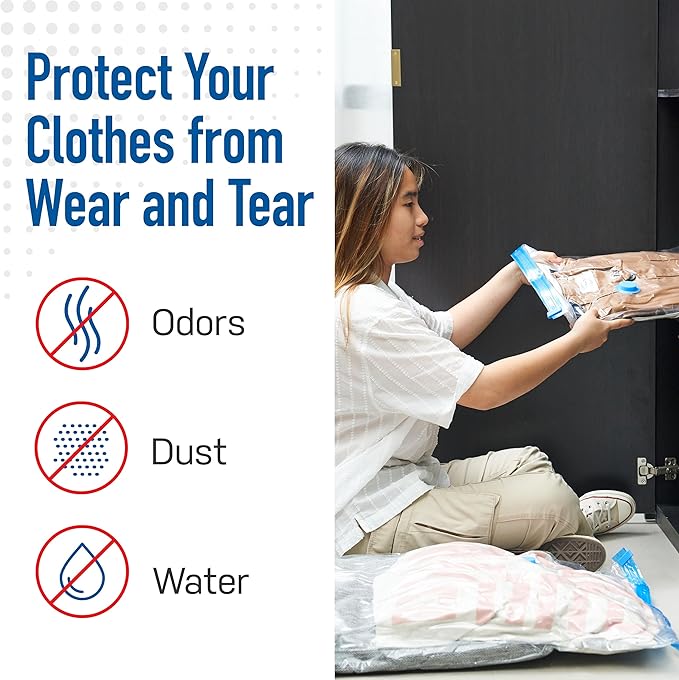 4 Pack Variety Vacuum Storage Bags for Comforters, Blankets & Clothes – Vacuum Sealed Compression Bags with Hand Pump – Space Saver Storage Bags for Bedding, Moving, Travel & Organization (2L & 2XL)