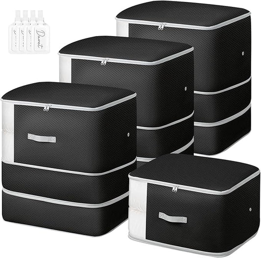 Comforter Storage Bag - 130L Large Capacity Blanket Storage Bags 3-Layer Ultra Space Saving Self Compression Organizer, Washable Compression Bags for Storage Comforter Blanket, 4-Pack, Black