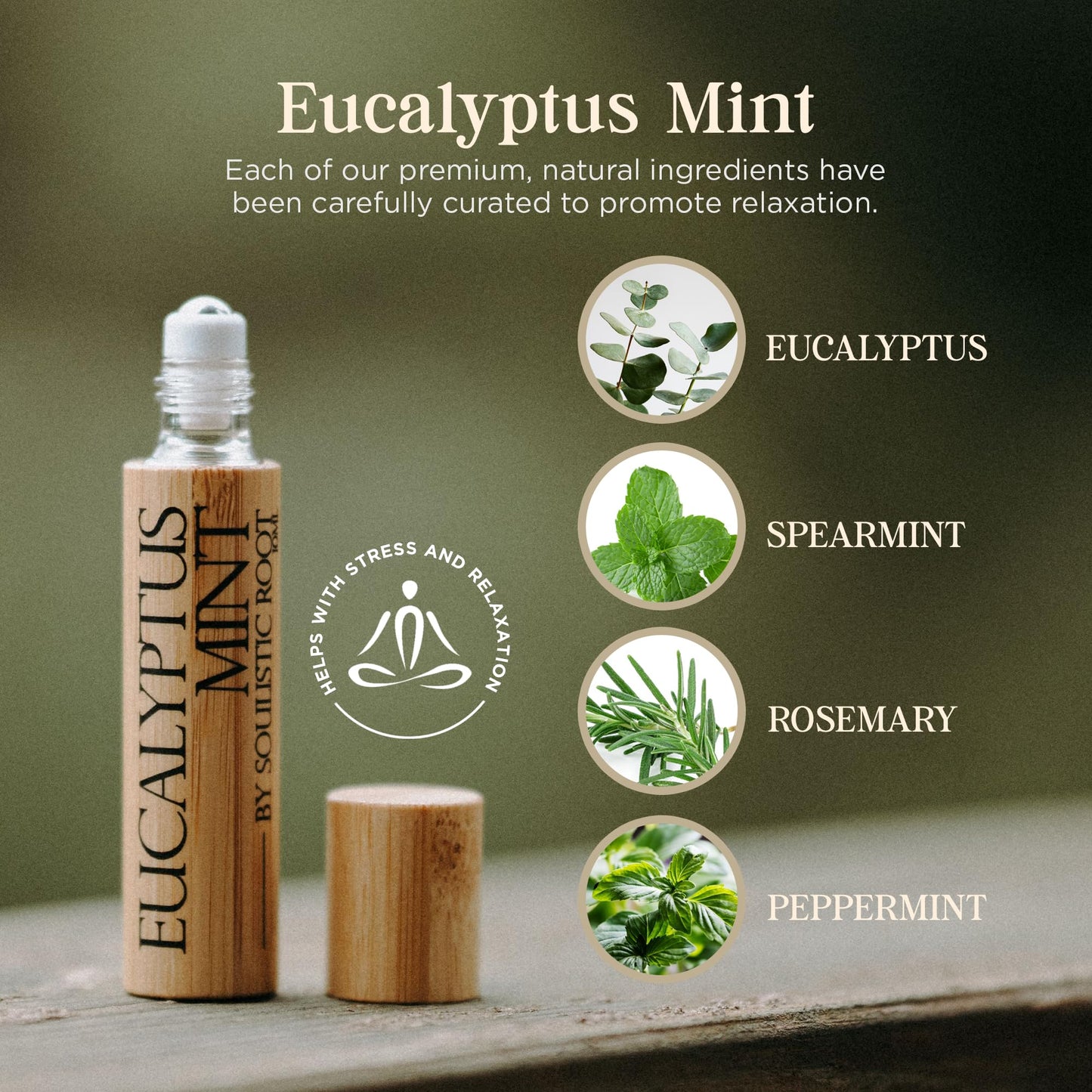 Soulistic Root Eucalyptus Mint Essential Oil Roll On – Aromatherapy Blend w/Peppermint, Spearmint, Rosemary – Breathe Rollerball for Self Care, Spa, Energy, Wellness – 10ml Bottle - for Men & Women