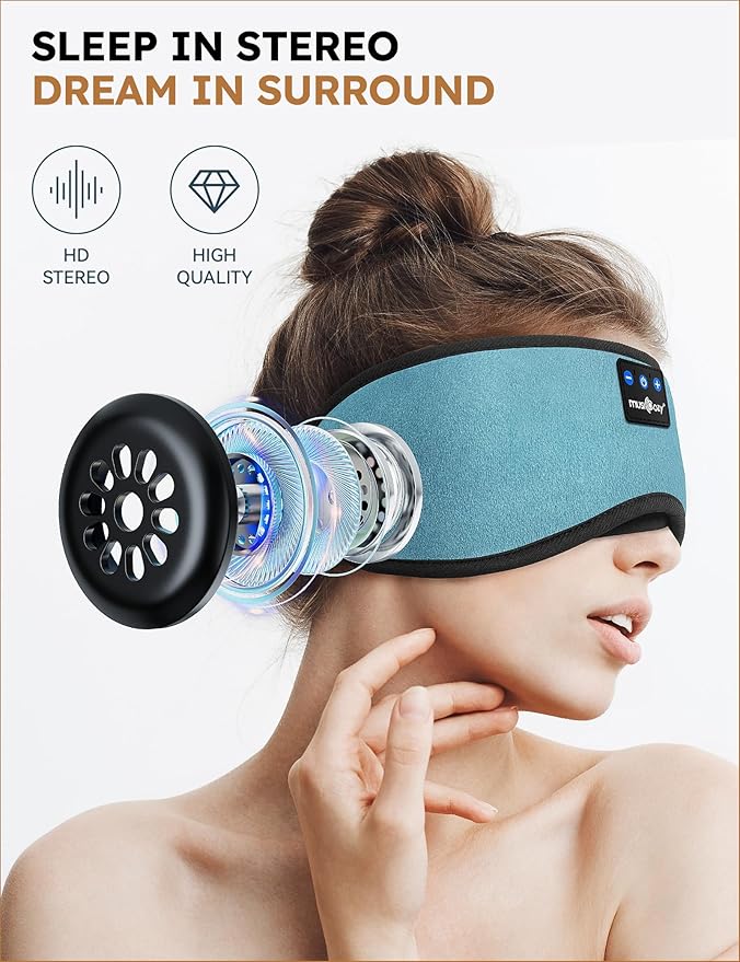 MUSICOZY Sleep Headphones Bluetooth 5.4 Headband Sleeping Eye Mask for Mom Women Men Wireless Music Earbuds Earphones for Side Sleepers Built-in HD Speakers Cool Gadgets Unique Gifts
