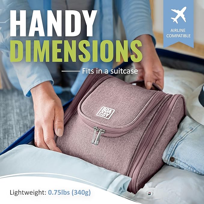 BOACAY Hanging Travel Toiletry Bag for Women and Men, Makeup Bag, Bathroom & Shower Organizer Kit for Accessories, Cosmetics, Travel Essentials