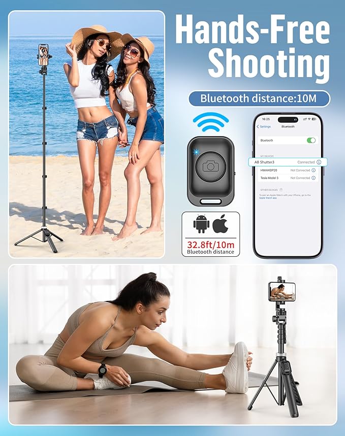60" Phone Tripod for iPhone:Extendable Selfie Stick for iPhone-andriod, Selfie Stick Tripod with Remote for Video Recording in-Out Door of Content Creator