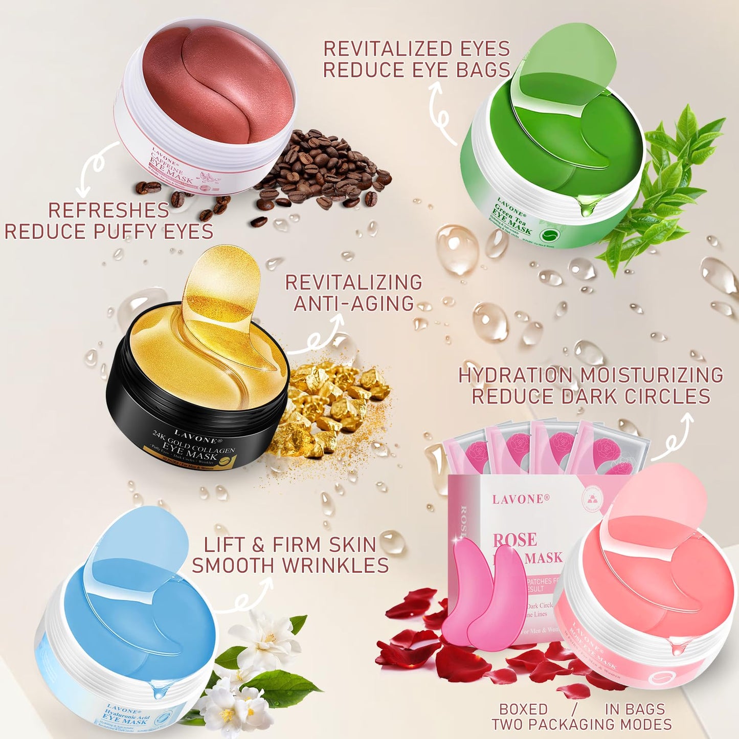 Eye Mask - 30 Pairs Caffeine Under Eye Patches Skin Care Products, Eye Masks Skincare for Dark Circles and Puffiness, Reduce Wrinkles, Eye Bags and Fine Lines, for Women and Man
