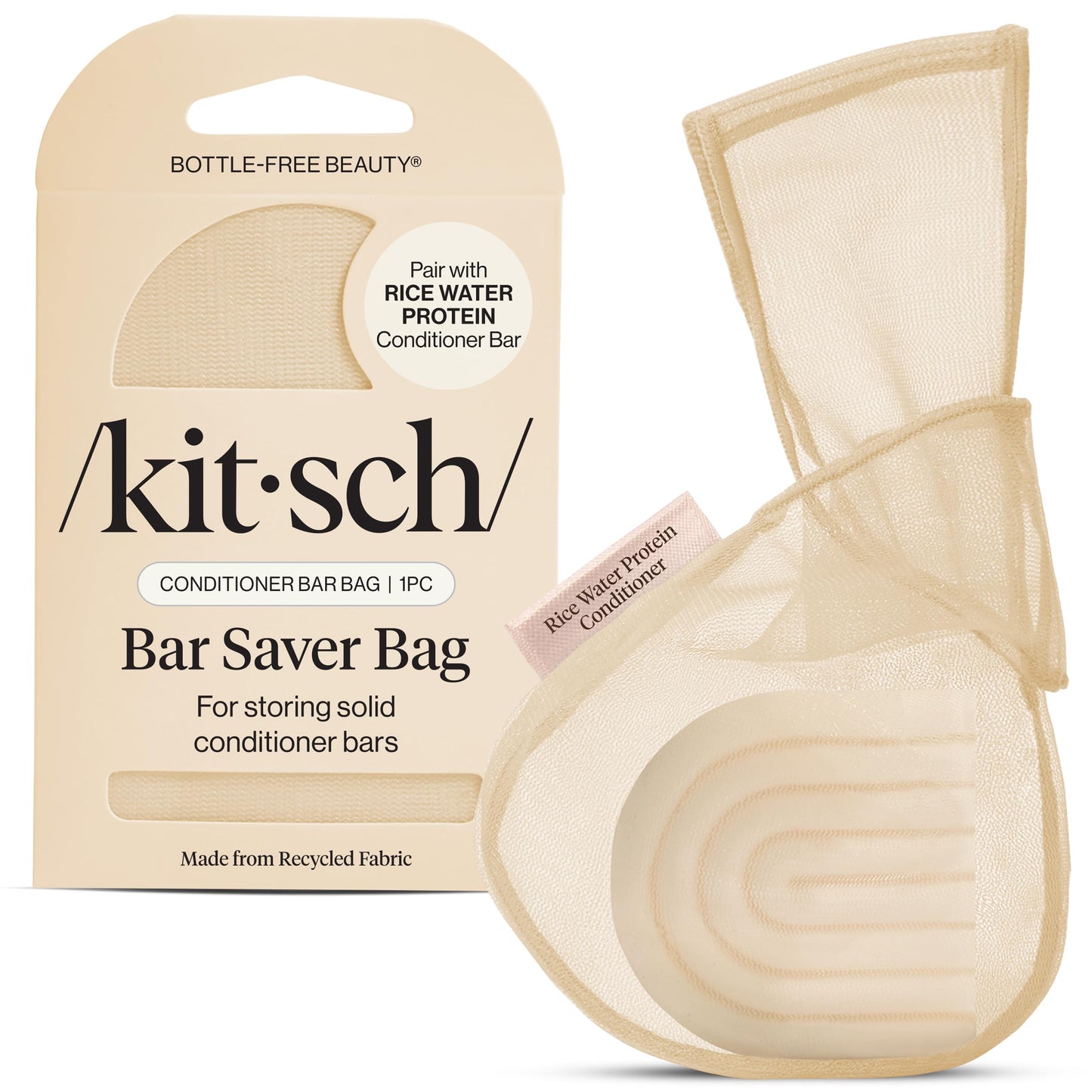 Kitsch Bar Soap Saver Bag - Patented Mesh Bag Soap Holder for Rice Water Protein Conditioner Bar With Tag Identifier - Extends Use & Prevents Soggy Mess - Recycled Mesh Beauty Pouch, Eco-Friendly