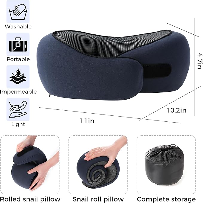 Travel Pillow,Travel Neck Pillows for Airplanes,Comfortable Breathable Cover,Memory Foam 360 Degree Support Stowable Pillows,Ideal Accessory for Sleeping Offices and Cars(Navy Blue)
