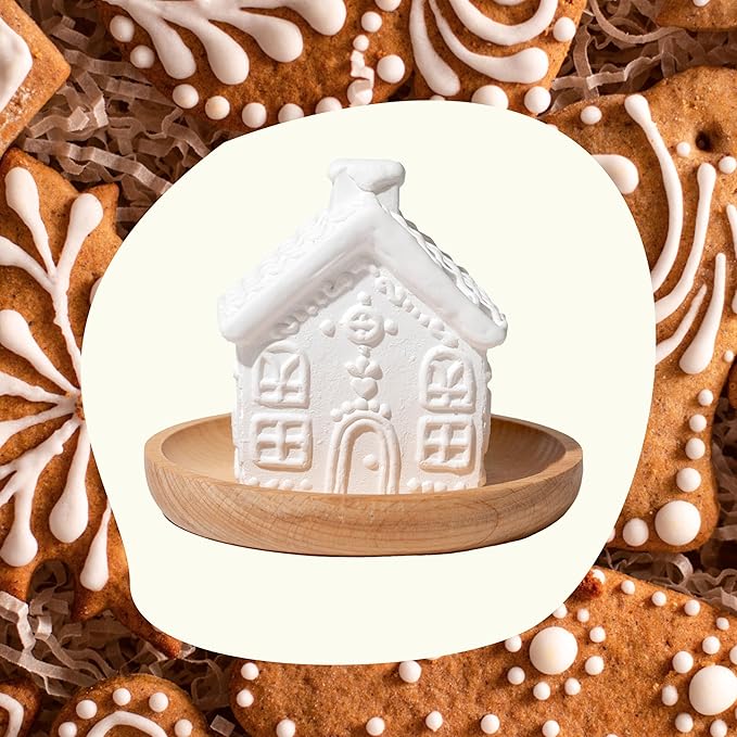 Plant Therapy Gingerbread House Holiday Passive Diffuser, Porous, Unglazed Gingerbread House & Natural Beech Wood Base, Add Essential Oils for a Soft Scent, Fun & Cheerful Holiday Décor