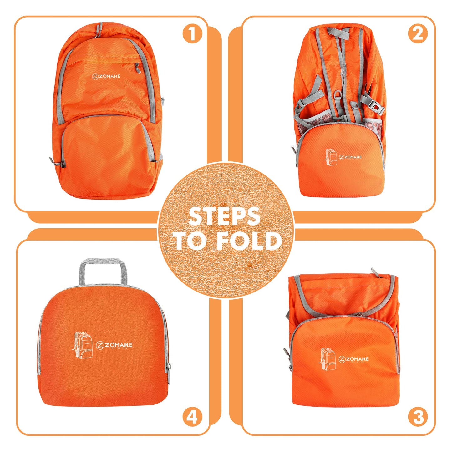 ZOMAKE Lightweight Packable Backpack 30L, Foldable Hiking Backpacks Water Resistant Compact Folding Daypack for Travel(Orange)