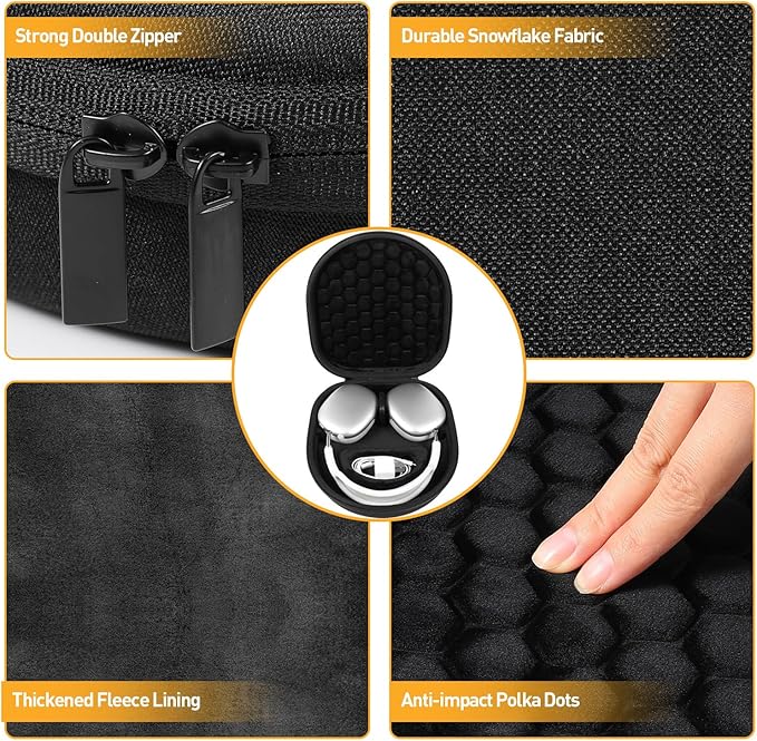 Case for AirPods Max, Hard Travel Headphone Case Supports Sleeping Mode, Portable Protective Storage Bag-Black