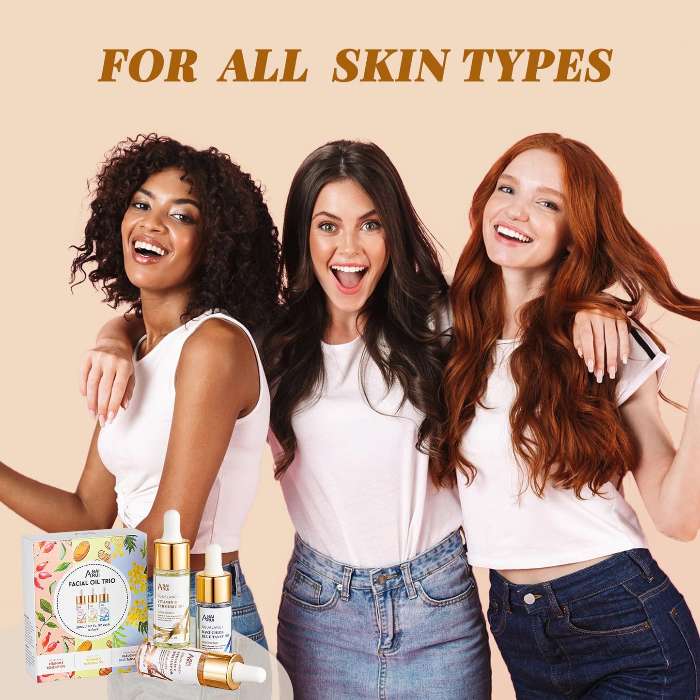 ANAI RUI Squalane Facial Oil Set,Face Oil Gift Set, Vitamin E Rosehip Oil +VC Turmeric Oil +Bakuchiol Oil,Soothing ,Stocking Stuffer for Women 20 ML/ 0.7fl.oz Each 3 Pack