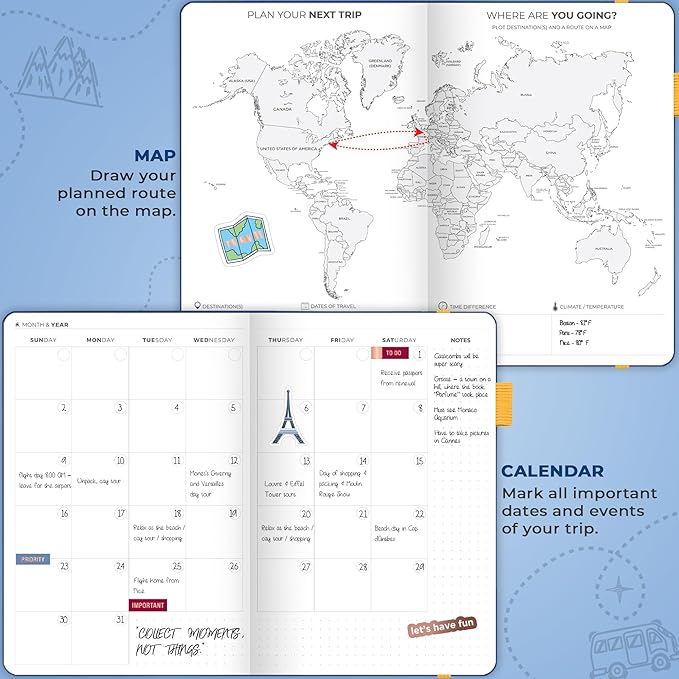 Clever Fox Travel Journal – Vacation & Trip Organizer with Budget Plan, Packing List, Travelling Expense Tracker, A5 (Mystic Blue)