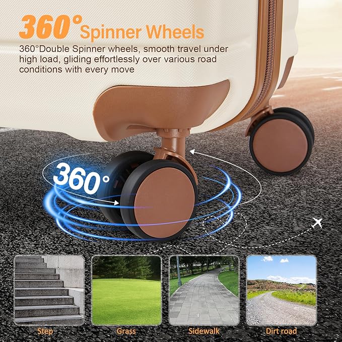 carry on Luggage Sets,20 Inch Expandable with TSA Lock Carry-on suitcases with spinner wheels,Hard Shell Travel Luggage airline approved (Beige, 3 Piece Sets (20/DB/TB))