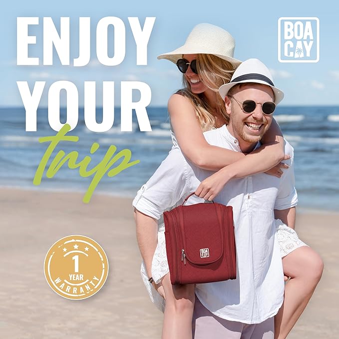 BOACAY Hanging Travel Toiletry Bag for Women and Men, Makeup Bag, Bathroom & Shower Organizer Kit for Accessories, Cosmetics, Travel Essentials