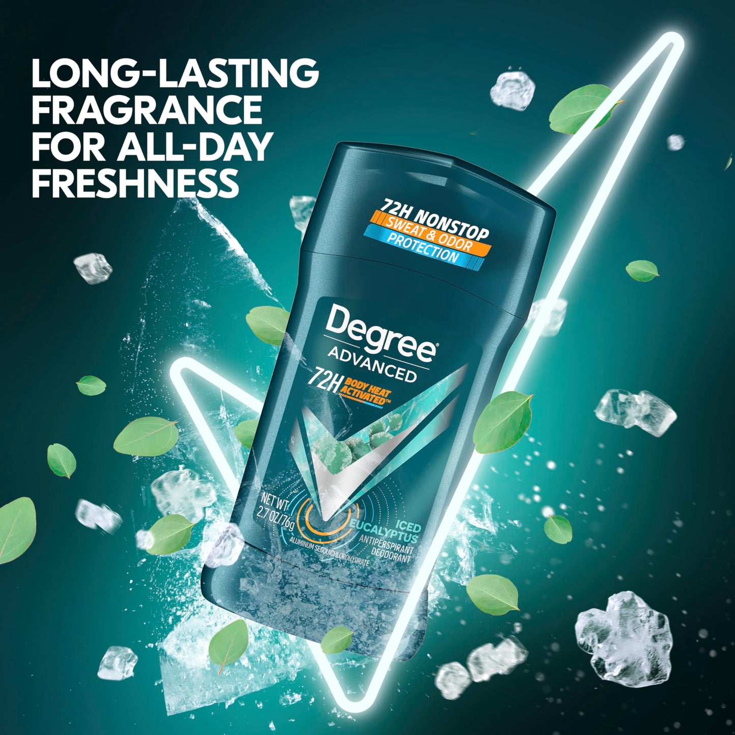 Degree Men Advanced Antiperspirant Deodorant Stick Ice Eucalyptus 4 Count 72-Hour Sweat and Odor Protection Deodorant for Men with Body Heat Activated Technology 2.7 oz