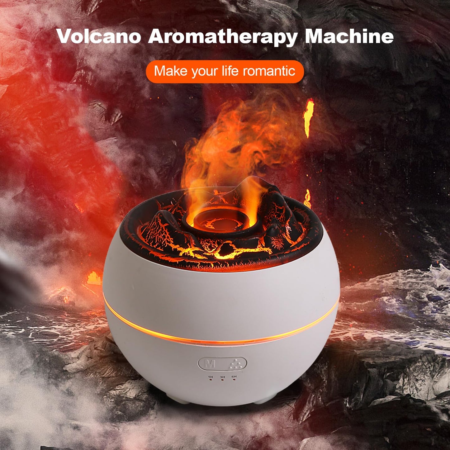 Volcano Humidifier,Essential Oil Diffuser 360ml Fine Mist Volcano Aroma Diffuser, Quiet Operation with Flexible Timer Settings, 7-Color LED Lights for Enhanced Sleep,White