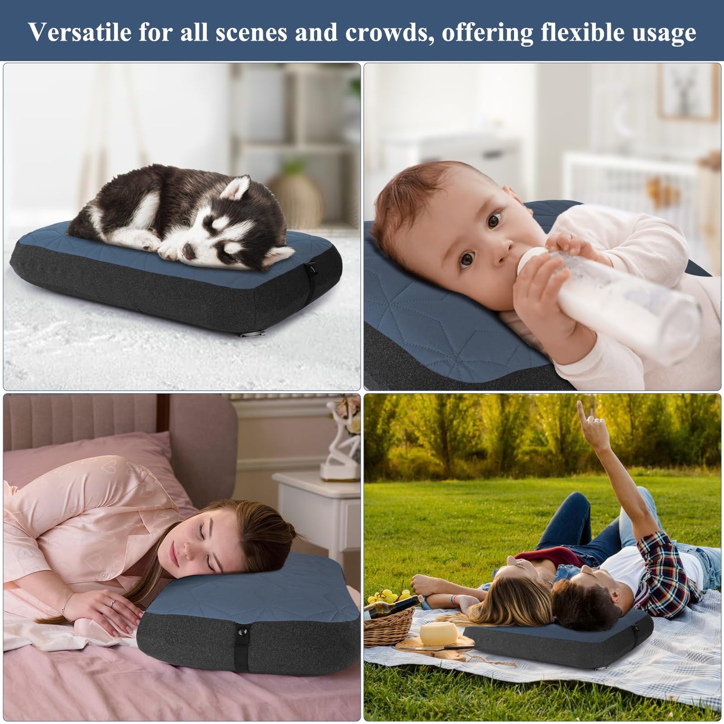 UWILLION Camping Pillow with Removable Cover Large Size 24“ x 15" - Ultralight Inflatable Pillow for Camping Lightweight, Ergonomic and Washable for Camping, Hiking, and Travel Gray