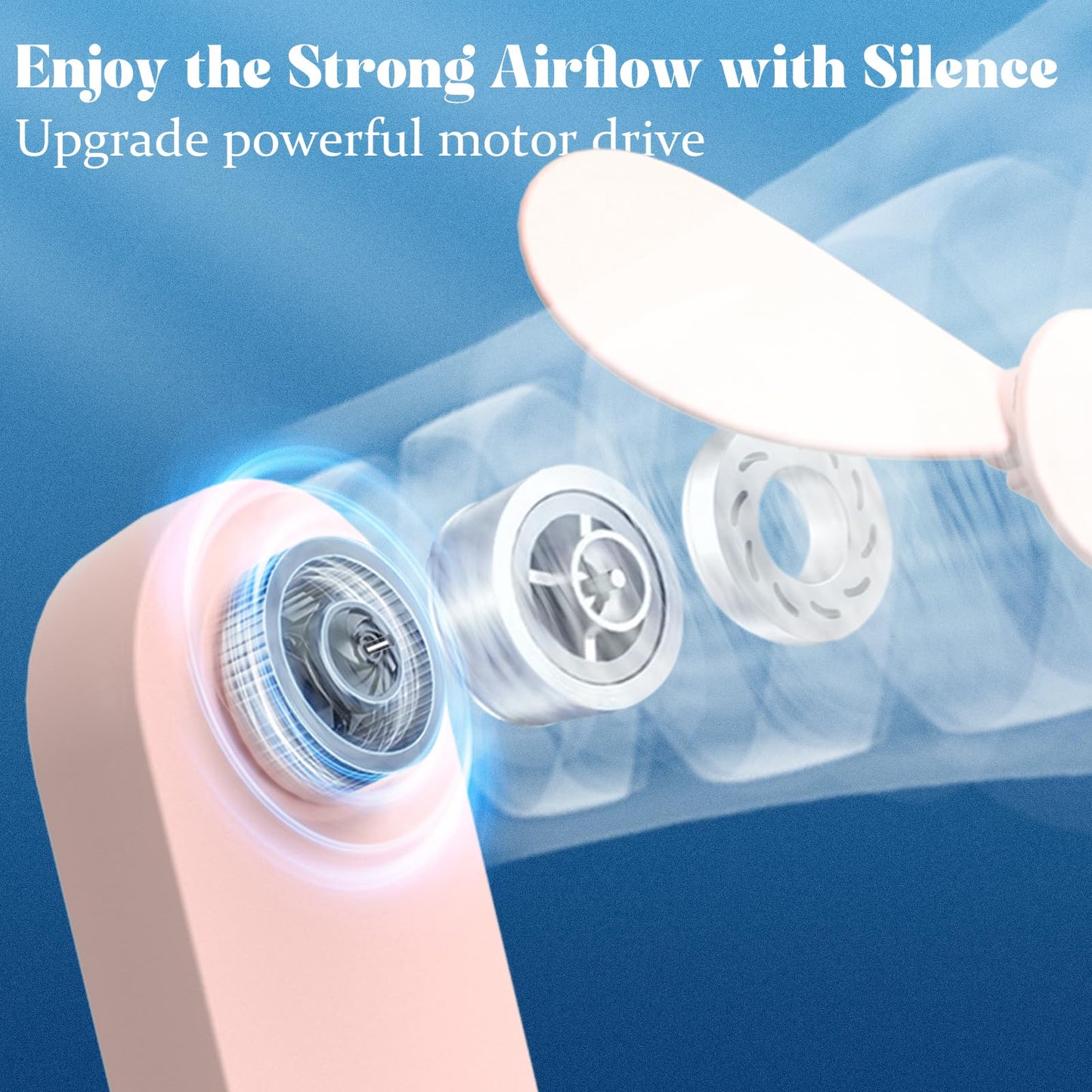 Portable Handheld Fan, 2 IN 1 Mini Hand Fan, Battery Operated [8-15 Working Hours], USB Rechargeable Personal Foldable Fan for Indoor, Small Pocket Fans Travel Essentials for Outdoor (Pink)