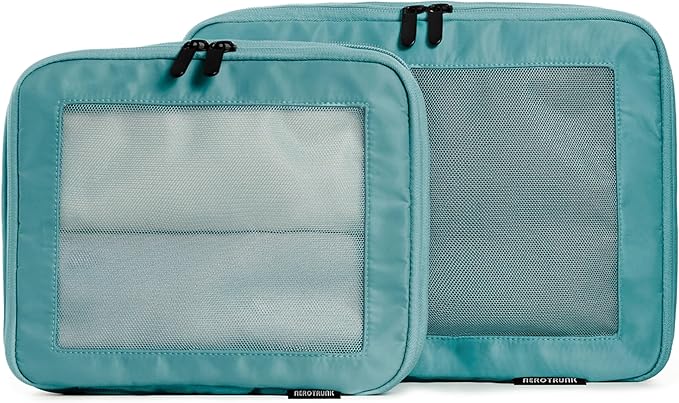 Compression Packing Cubes for Travel - Luggage Organizer Bags - Double Zipper Packing Cubes for Suitcases (2-Pack, Teal)