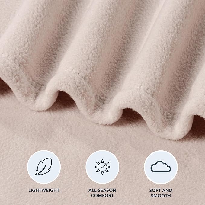 Berkshire Blanket Microfleece Queen Size Bed Blanket Macadamia,Lightweight Soft Breathable Plush Micro Fleece Blanket for Bed Couch Sofa,90x90 Inches