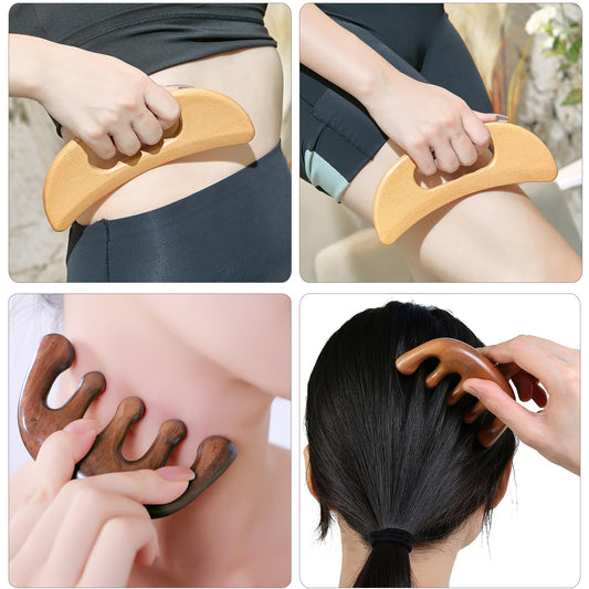 7-in-1 Wood Therapy Massage Tools Lymphatic Drainage Massager for Muscle Pain Relief | Maderoterapia Kit Body Sculpting Tools for Anti-Cellulite, Body Shaping