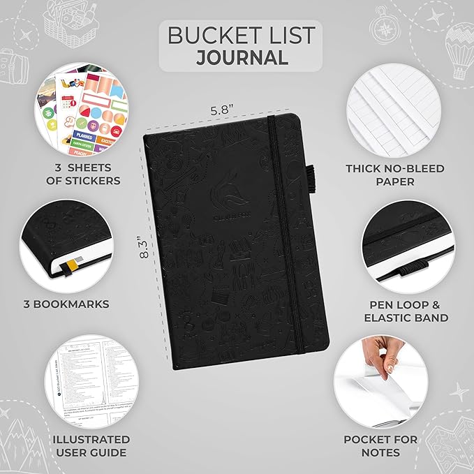 Clever Fox Bucket List Journal – Inspirational Book for Memories & Adventures – Motivational Bucket List Notebook for Couples, A5 (Black)