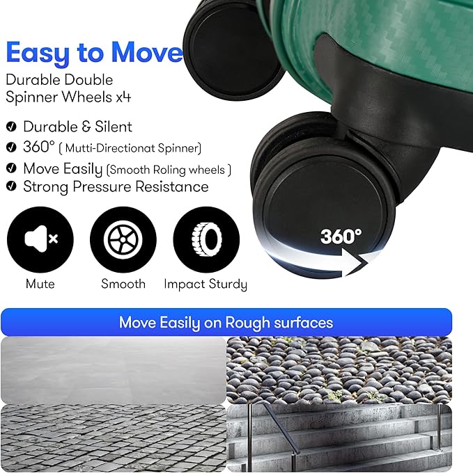 25 Inch Medium Checked Luggage Lightweight Suitcase with Spinner Wheels TSA Lock, Green