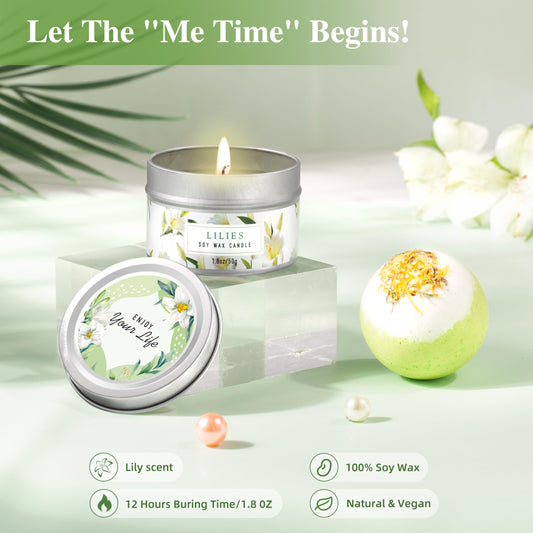 HSOEIXL Gifts for Women, Birthday Gifts for Women, Bath and Body Gifts Set, Lilies Self Care Set,Christmas Mothers Day Relaxing Spa Basket for Mom, Grandma, Girlfriend, Sister, Friends