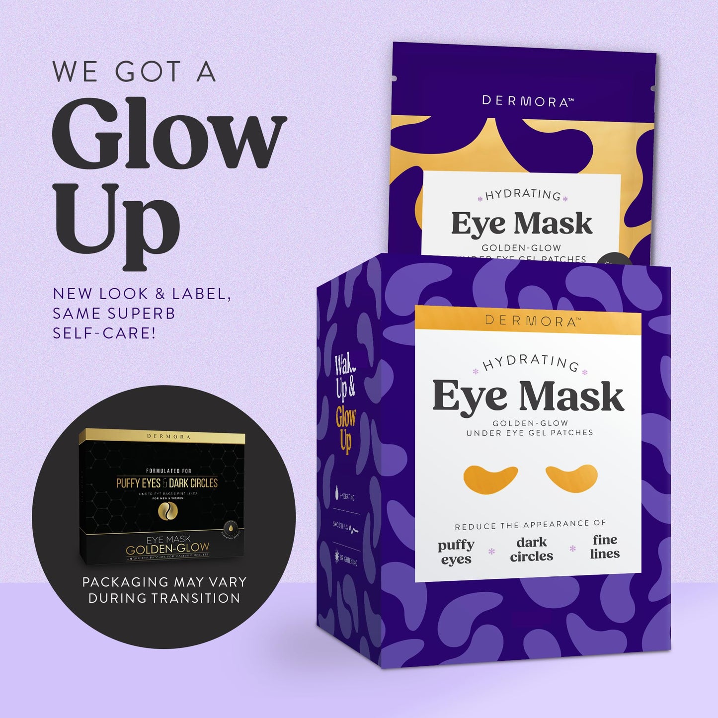 DERMORA Golden Glow Under Eye Patches | Rejuvenating Treatment | Dark Circles, Puffy Eyes, Refreshing, Revitalizing, Travel, Wrinkles |15 Pairs Eye Gels