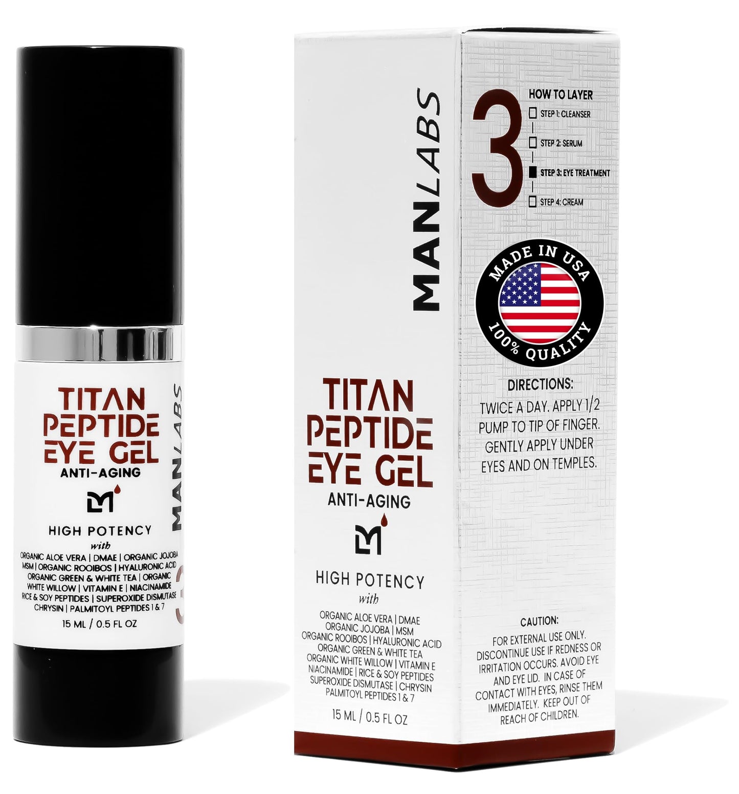 Man Labs Titan Peptide Cooling Eye Gel – Mens Eye Cream – Anti-Aging Bags & Dark Circle – Eye Bags Treatment for Men – High Potency – Puffy Eyes Treatment for Men – Peptides, HA, DMAE, MSM – Unscented