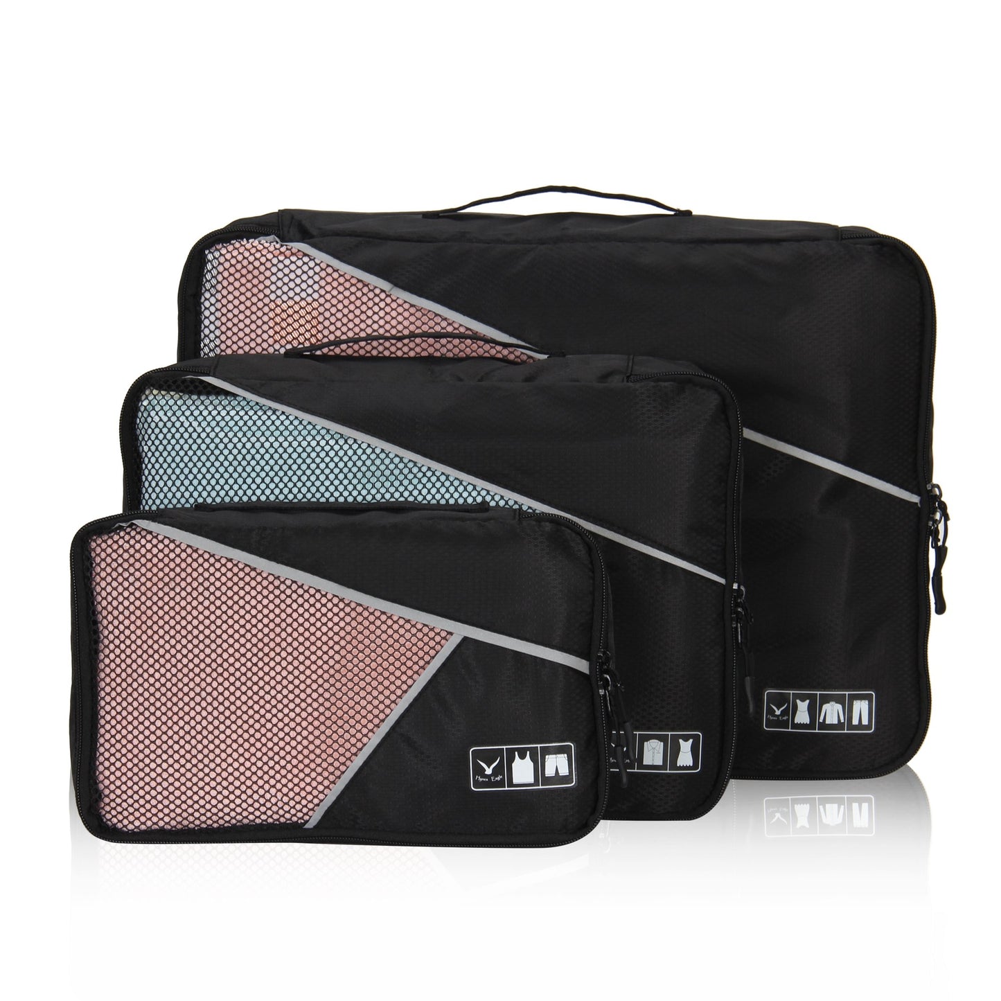Hynes Eagle 3 Pieces Packing Cubes Set Travel Luggage Organizer Bag Black