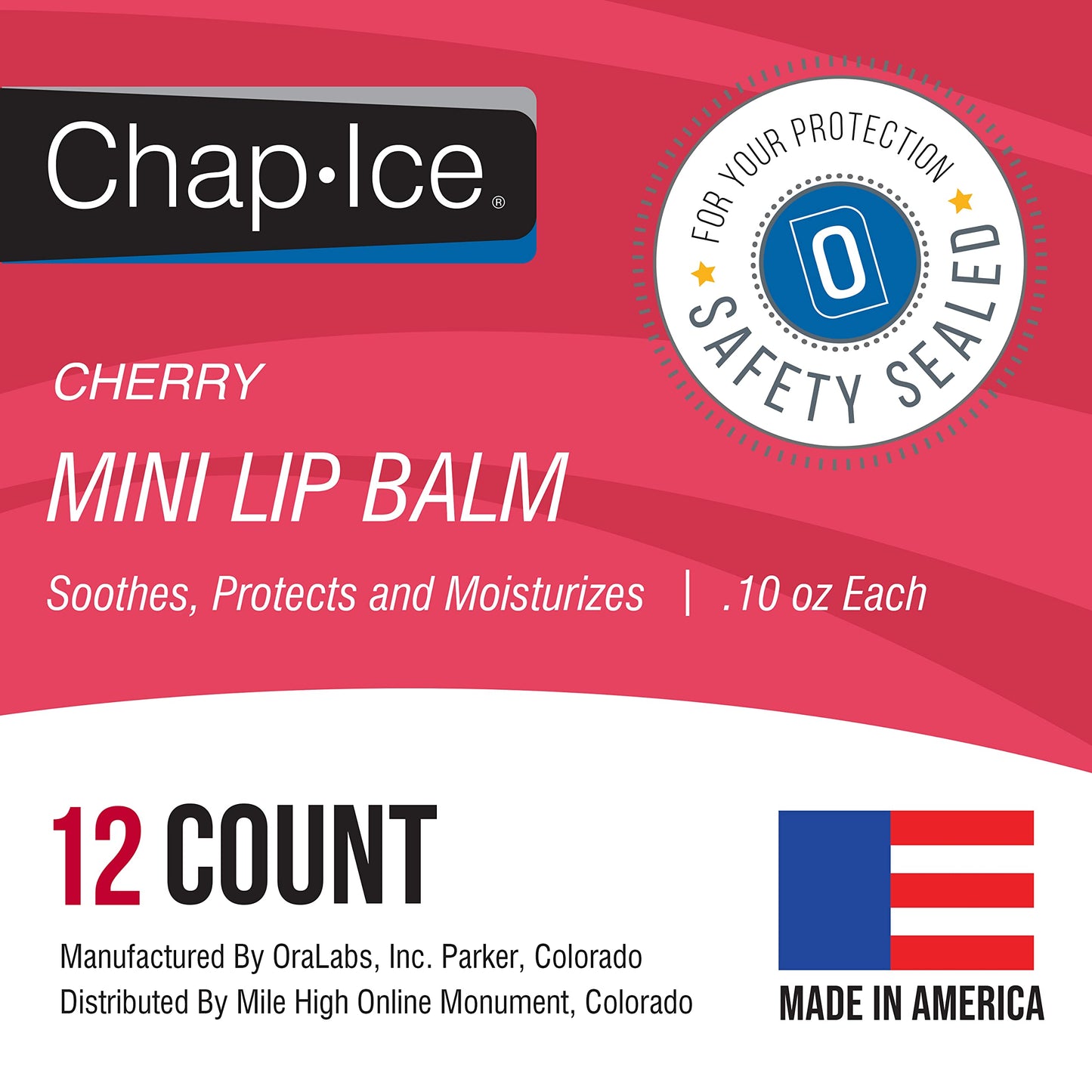 Chap-Ice® | 12-Count Mini Cherry Lip Balm Pack Fortified with Vitamin E for Dry, Cracked Lips | Made in USA | Cherry Flavor (0.10oz/3g Each)
