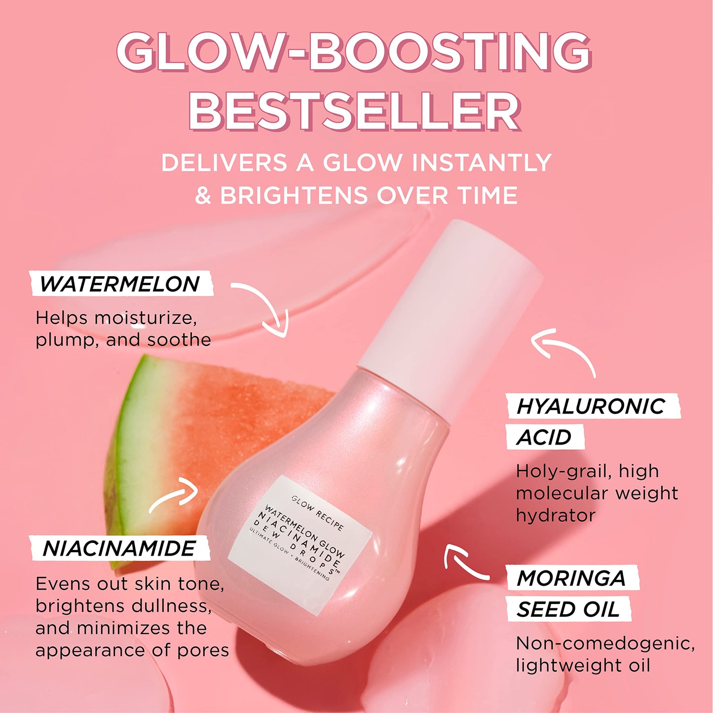 Glow Recipe Mini Niacinamide Dew Drops Facial Serum & Illuminating Makeup Primer (15 ml) + Mini Watermelon Glow Pink Juice Hydrating Face Moisturizer (25 ml)