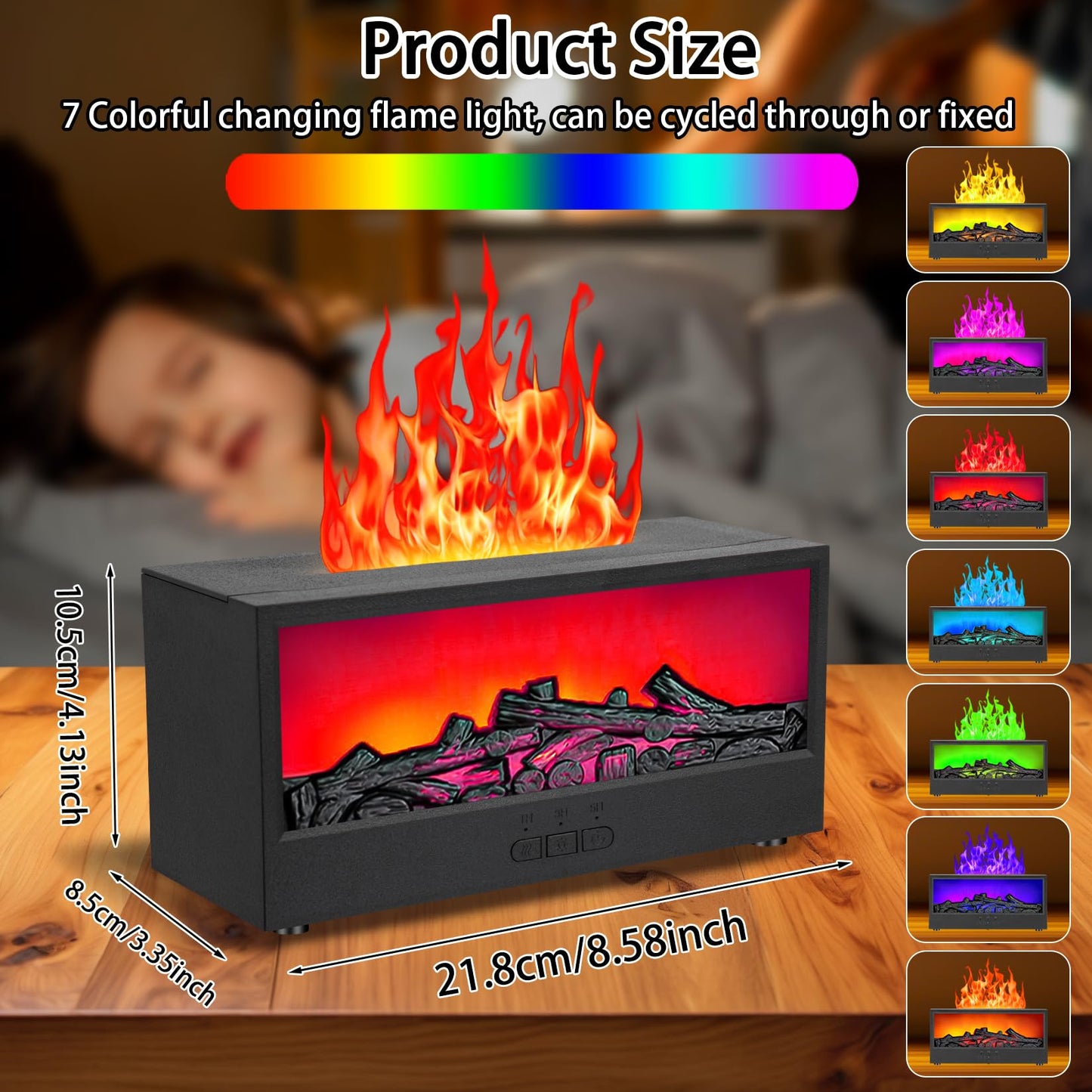 ONLYFU Mini Fireplace Aromatherapy Diffuser 7 Color Lights Fireside Bonfire Flame Air Humidifier for Home 150ml Timer & Auto-Off Essential Oil Diffuser with Remote for Spa, Yoga, Office (Black)