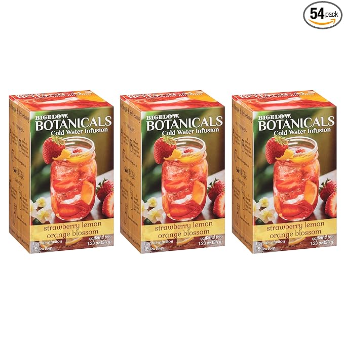 Bigelow Botanicals Cold Water Infusion Strawberry Lemon Orange Blossom Tea Bags 18 Count Box (Pack of 3), Herbal Infusion, Caffeine Free, 54 Tea Bags Total